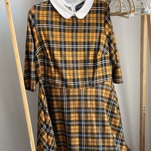 ModCloth fall academia yellow plaid midi dress size 2xl